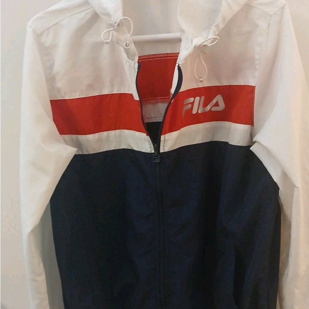 Fila Red and White Raincoat Lightweight Hooded Design